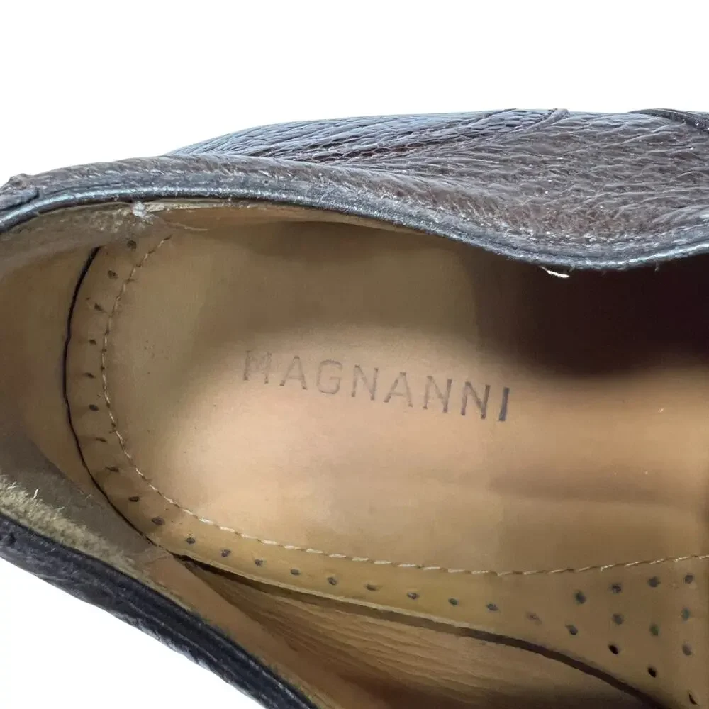 Magnanni 8761 Brown Ostrich Leather Oxford Dress Shoes MENS 42 US 9 Lace Up